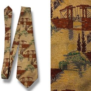 Vintage 70s Exclusive Wide Neck Tie Novelty Print Tapestry Look Polyester